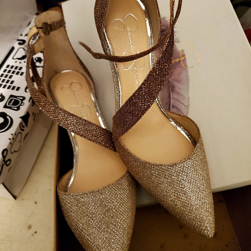 Jessica Simpson gold heels